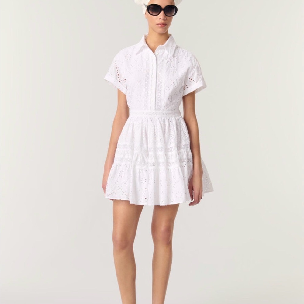 Maje Embroidered Eyelet Shirt Mini Dress